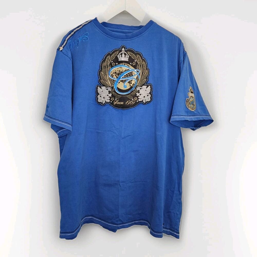 Vintage Coogi Blue Crown Shirt Sz XXL Embroidered Metal Crew Tshirt Logo Patch